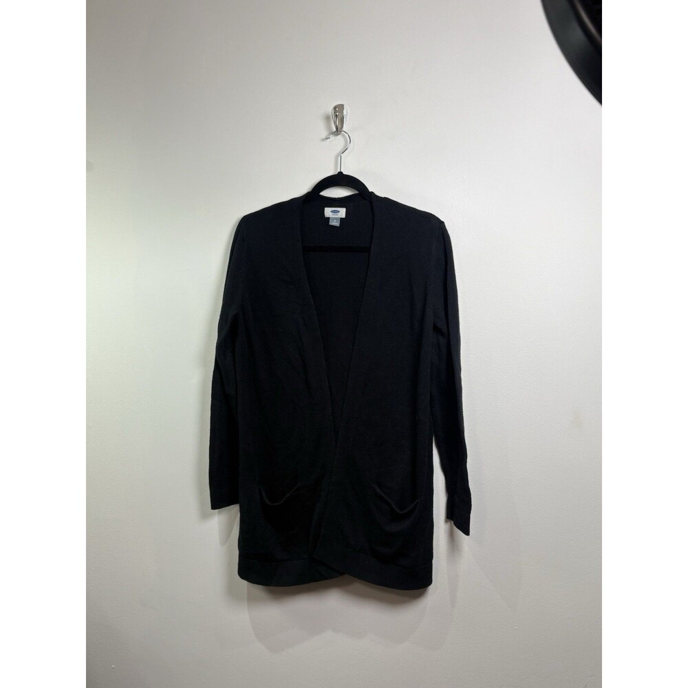 Old Navy Women’s Black Long Open Front Cardigan Pockets Size Medium